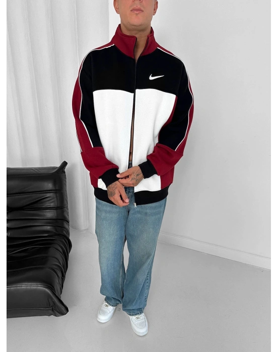 3 İPLİK PAMUKLU KUMAŞ PARÇALI NK OVERSİZE HIRKA KIRMIZI