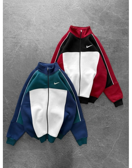 3 İPLİK PAMUKLU KUMAŞ PARÇALI NK OVERSİZE HIRKA KIRMIZI