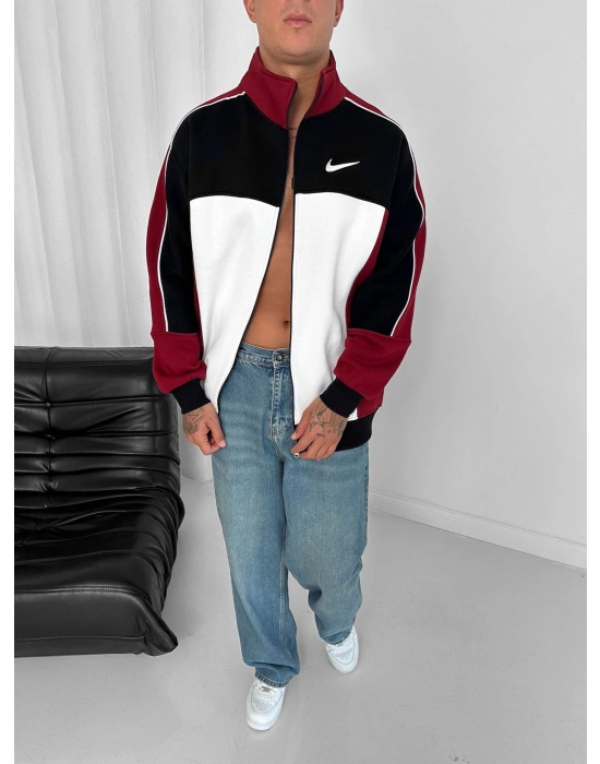 3 İPLİK PAMUKLU KUMAŞ PARÇALI NK OVERSİZE HIRKA KIRMIZI