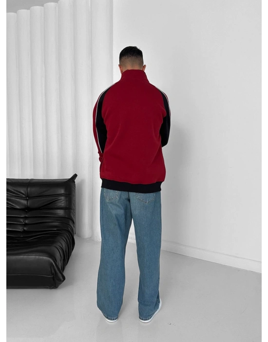 3 İPLİK PAMUKLU KUMAŞ PARÇALI NK OVERSİZE HIRKA KIRMIZI