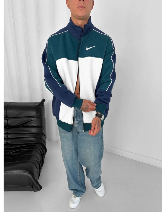 3 İPLİK PAMUKLU KUMAŞ PARÇALI NK OVERSİZE HIRKA LACİVERT