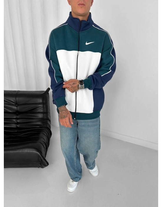 3 İPLİK PAMUKLU KUMAŞ PARÇALI NK OVERSİZE HIRKA LACİVERT