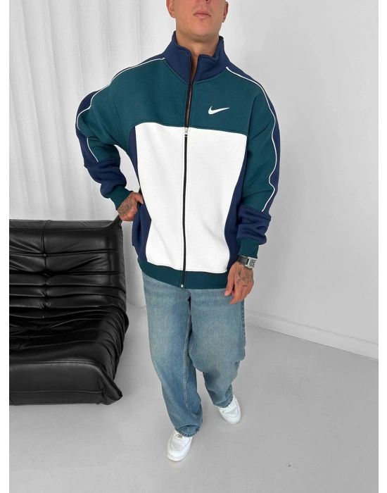 3 İPLİK PAMUKLU KUMAŞ PARÇALI NK OVERSİZE HIRKA LACİVERT