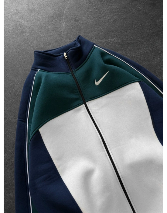 3 İPLİK PAMUKLU KUMAŞ PARÇALI NK OVERSİZE HIRKA LACİVERT