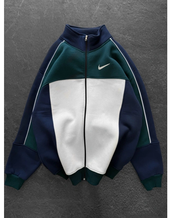 3 İPLİK PAMUKLU KUMAŞ PARÇALI NK OVERSİZE HIRKA LACİVERT