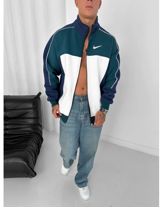 3 İPLİK PAMUKLU KUMAŞ PARÇALI NK OVERSİZE HIRKA LACİVERT