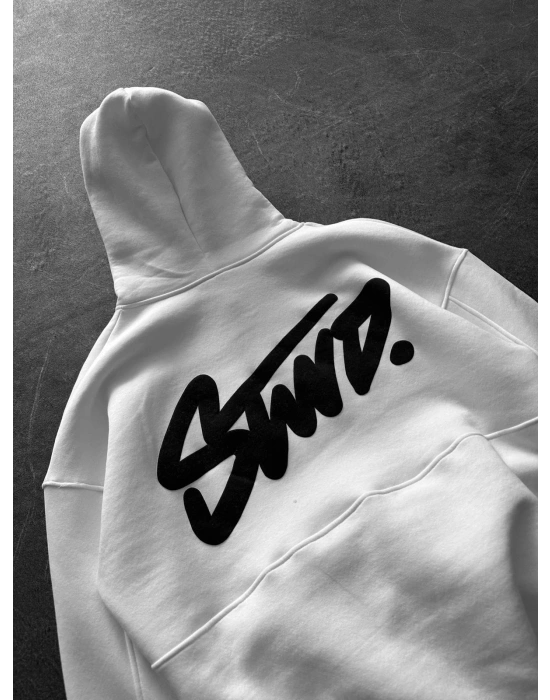3 İPLİK PAMUKLU KUMAŞ STW KAPÜŞONLU SWEAT BEYAZ