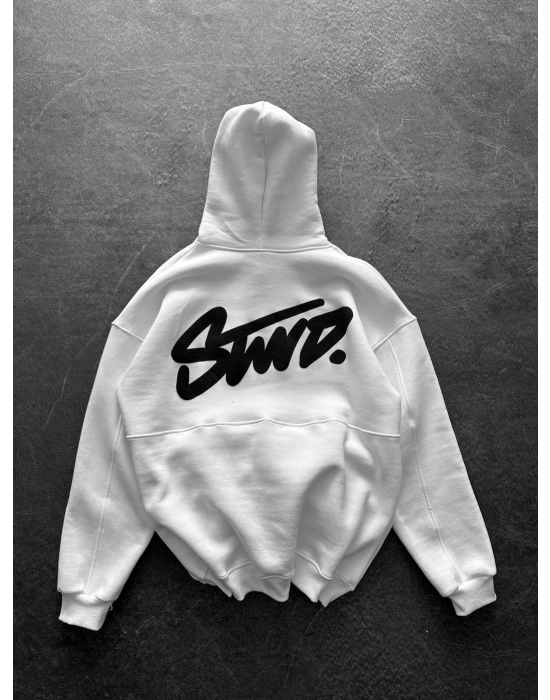3 İPLİK PAMUKLU KUMAŞ STW KAPÜŞONLU SWEAT BEYAZ