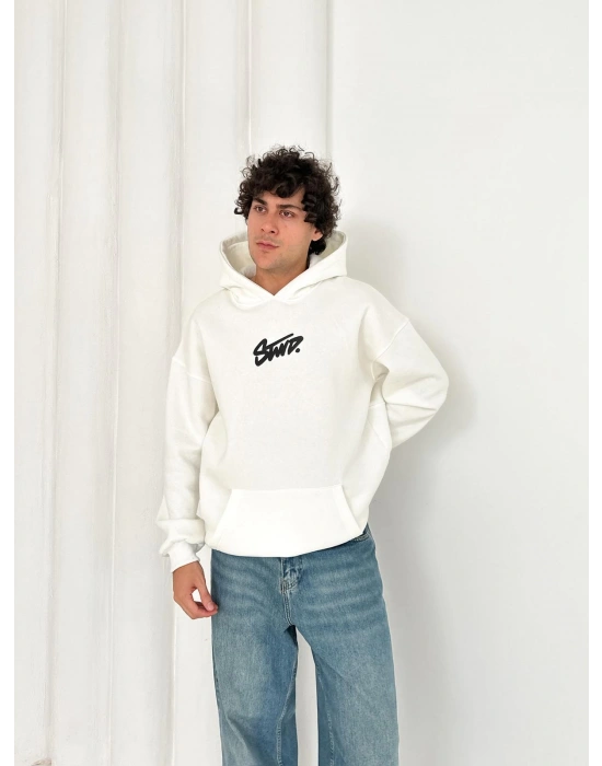 3 İPLİK PAMUKLU KUMAŞ STW KAPÜŞONLU SWEAT BEYAZ