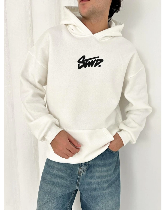 3 İPLİK PAMUKLU KUMAŞ STW KAPÜŞONLU SWEAT BEYAZ
