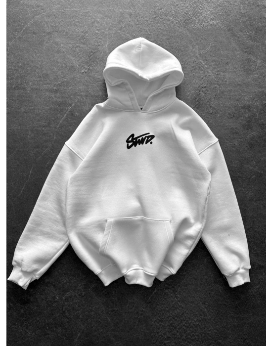 3 İPLİK PAMUKLU KUMAŞ STW KAPÜŞONLU SWEAT BEYAZ