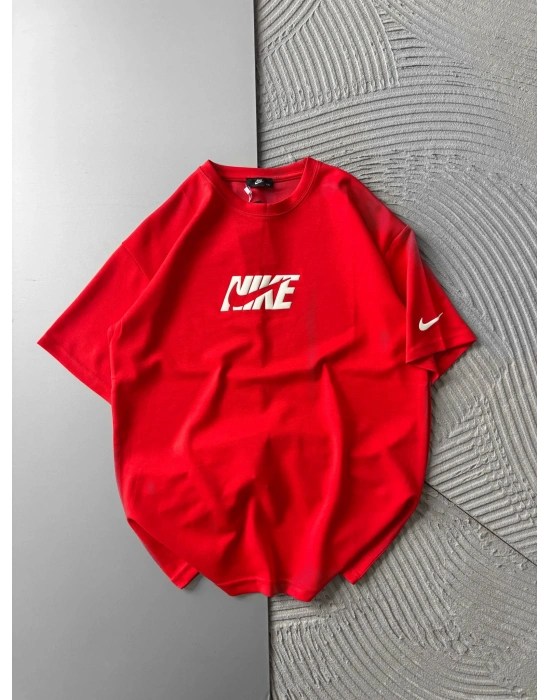 KABARTMA BASKI OYSHO KUMAŞ OVERSİZE TSHİRT KIRMIZI