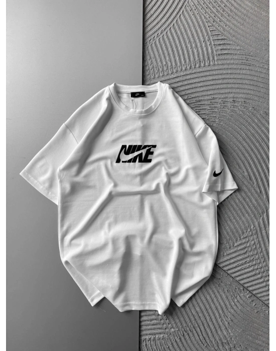 KABARTMA BASKI OYSHO KUMAŞ OVERSİZE TSHİRT BEYAZ