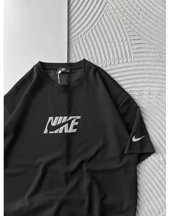 KABARTMA BASKI OYSHO KUMAŞ OVERSİZE TSHİRT SİYAH