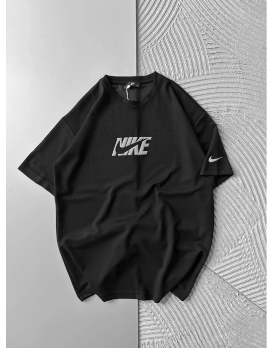 KABARTMA BASKI OYSHO KUMAŞ OVERSİZE TSHİRT SİYAH