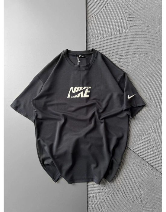 KABARTMA BASKI OYSHO KUMAŞ OVERSİZE TSHİRT ANTRASİT