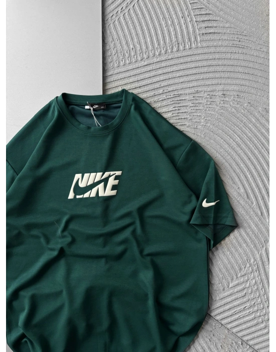 KABARTMA BASKI OYSHO KUMAŞ OVERSİZE TSHİRT YEŞİL