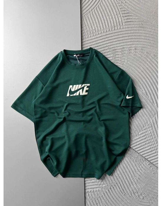 KABARTMA BASKI OYSHO KUMAŞ OVERSİZE TSHİRT YEŞİL