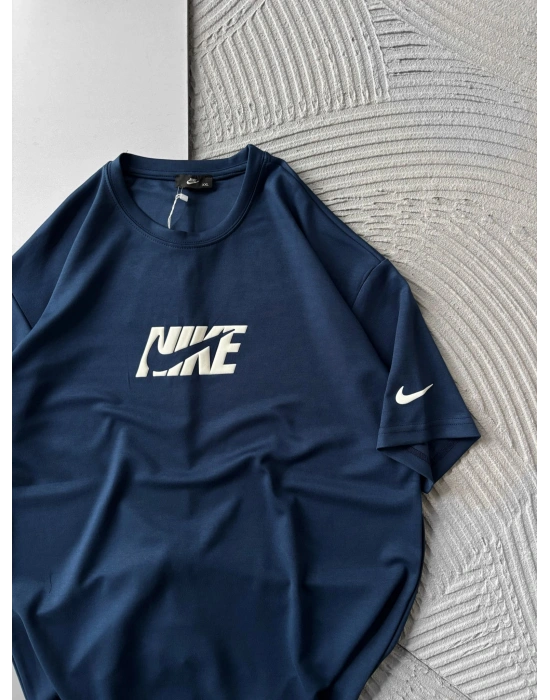 KABARTMA BASKI OYSHO KUMAŞ OVERSİZE TSHİRT LACİVERT