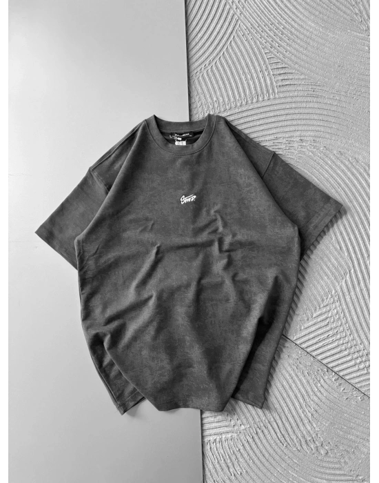 YIKAMALI KUMAŞ STW NAKIŞLI OVERSİZE TSHİRT GRİ
