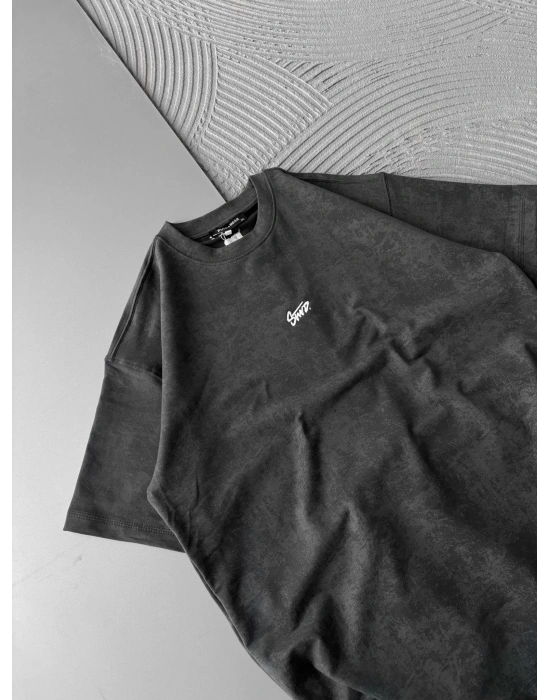 YIKAMALI KUMAŞ STW NAKIŞLI OVERSİZE TSHİRT GRİ