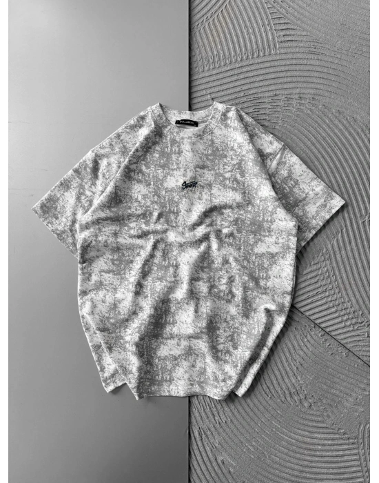 YIKAMALI KUMAŞ STW NAKIŞLI OVERSİZE TSHİRT BEYAZ