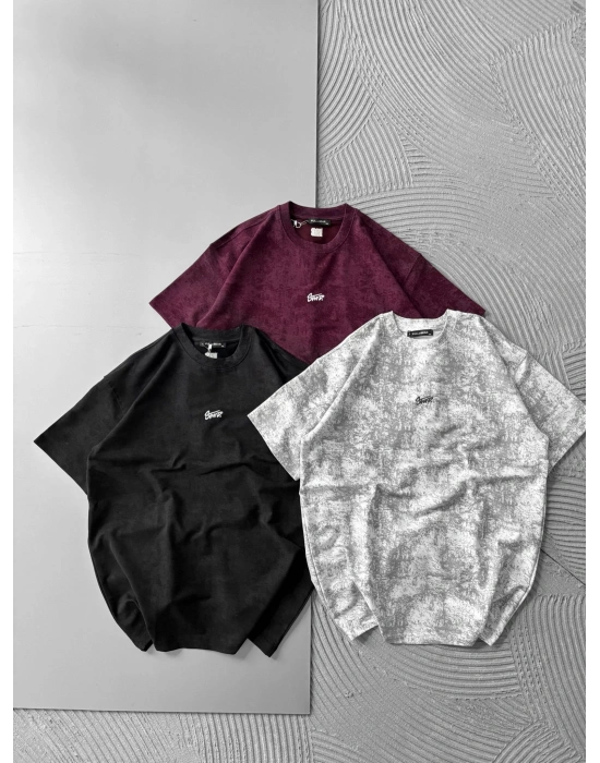 YIKAMALI KUMAŞ STW NAKIŞLI OVERSİZE TSHİRT SİYAH