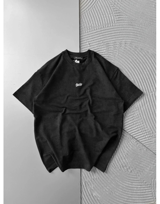 YIKAMALI KUMAŞ STW NAKIŞLI OVERSİZE TSHİRT SİYAH