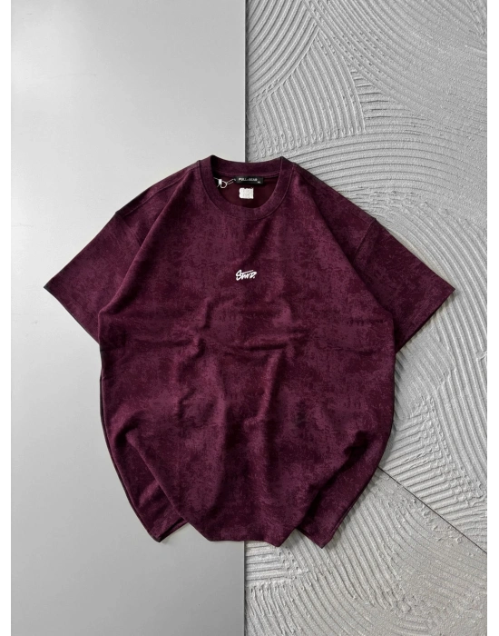 YIKAMALI KUMAŞ STW NAKIŞLI OVERSİZE TSHİRT BORDO