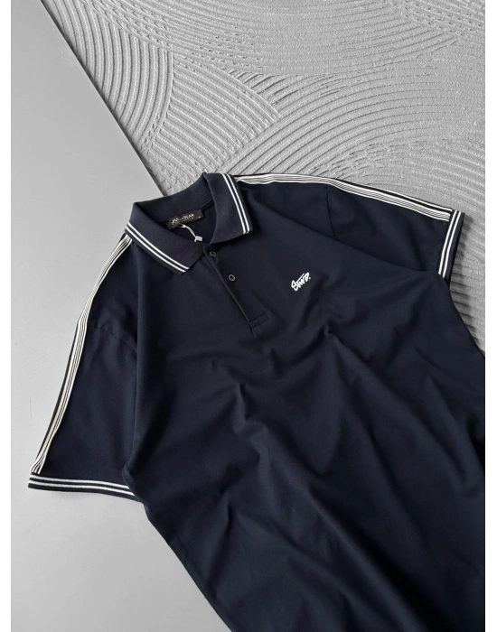 POLO YAKA STW NAKIŞLI KOL ŞERİT OVERSİZE TSHİRT LACİVERT