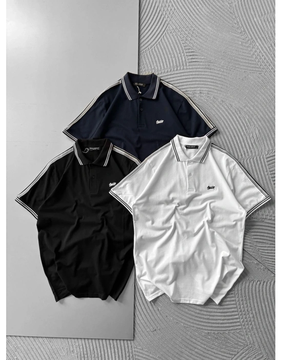 POLO YAKA STW NAKIŞLI KOL ŞERİT OVERSİZE TSHİRT BEYAZ