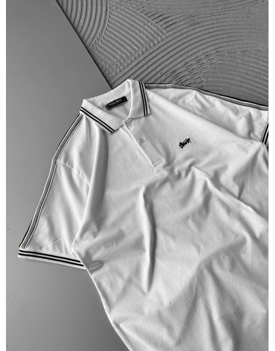 POLO YAKA STW NAKIŞLI KOL ŞERİT OVERSİZE TSHİRT BEYAZ