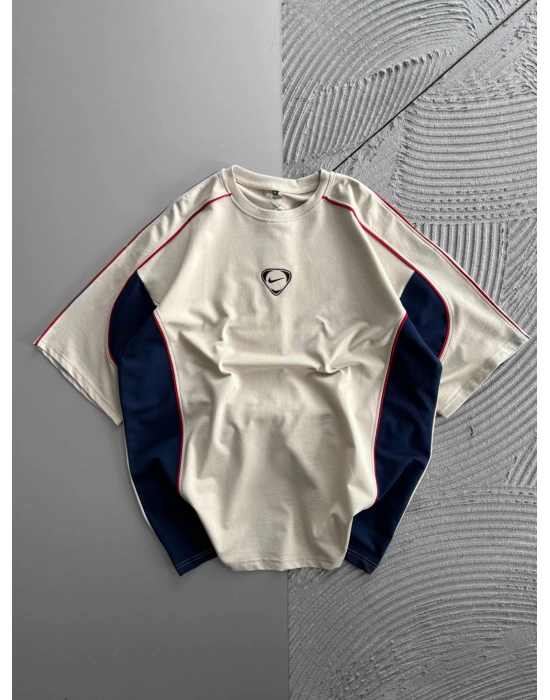 BISIKLET YAKA NK TN YANDAN PARÇALI OVERSIZE TSHIRT KREM