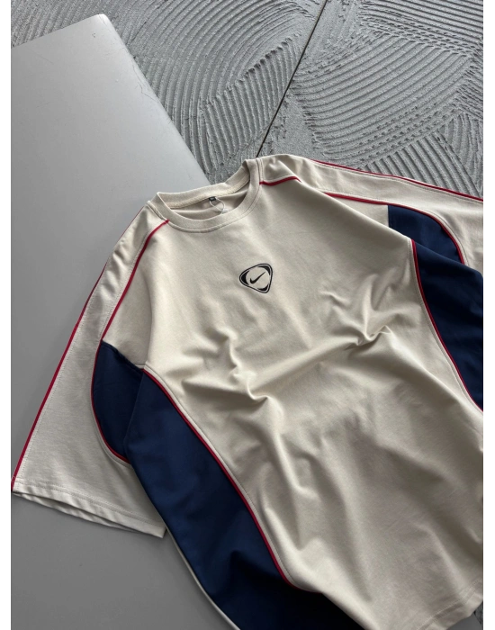 BISIKLET YAKA NK TN YANDAN PARÇALI OVERSIZE TSHIRT KREM