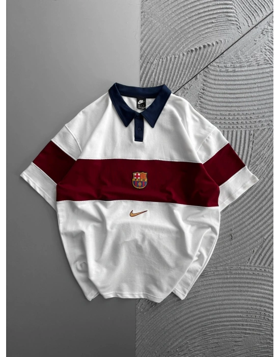 POLO YAKA BARCA ORTA PARÇALI OVERSIZE TSHIRT BEYAZ