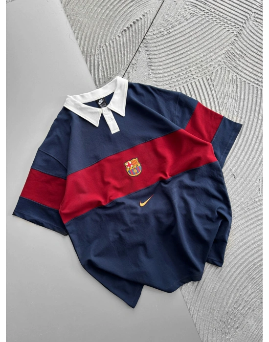 POLO YAKA BARCA ORTA PARÇALI OVERSIZE TSHIRT LACİ