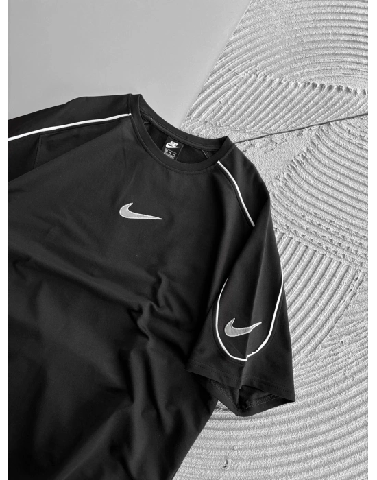 BISIKLET YAKA KOLLAR BIYE REFLEKTÖR NAKIŞ OVERSIZE TSHIRT SİYAH