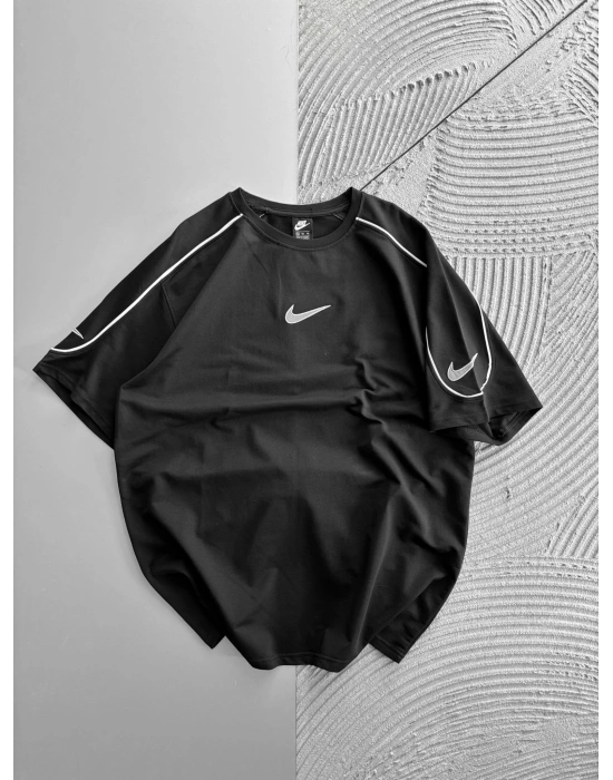 BISIKLET YAKA KOLLAR BIYE REFLEKTÖR NAKIŞ OVERSIZE TSHIRT SİYAH