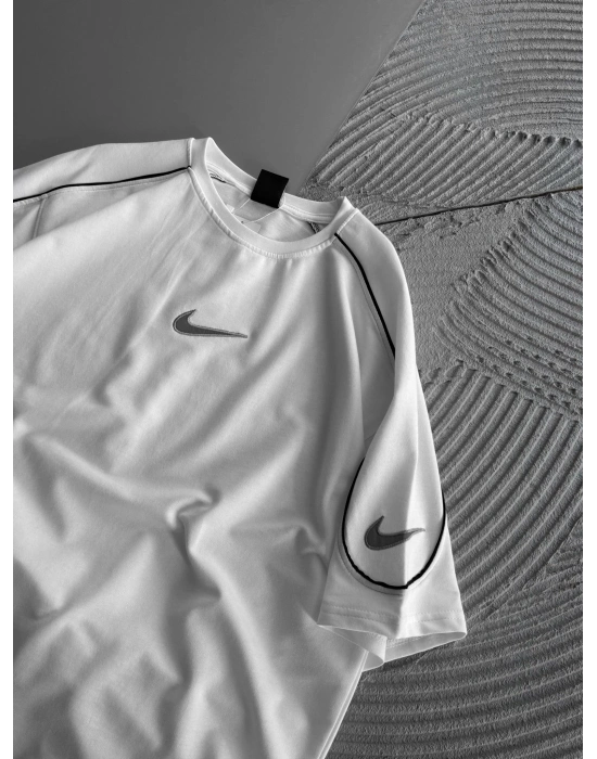 BISIKLET YAKA KOLLAR BIYE REFLEKTÖR NAKIŞ OVERSIZE TSHIRT BEYAZ