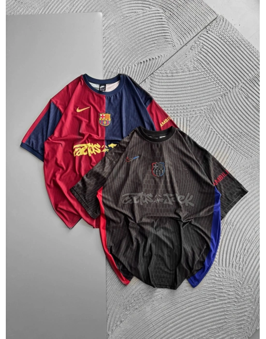 BİSİKLET YAKA NK BARCA NAKIŞLI FORMA OVERSİZE TSHİRT SİYAH