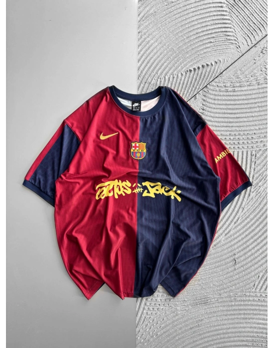 BİSİKLET YAKA NK BARCA NAKIŞLI FORMA OVERSİZE TSHİRT BORDO