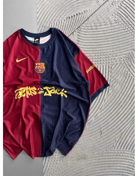 BİSİKLET YAKA NK BARCA NAKIŞLI FORMA OVERSİZE TSHİRT BORDO