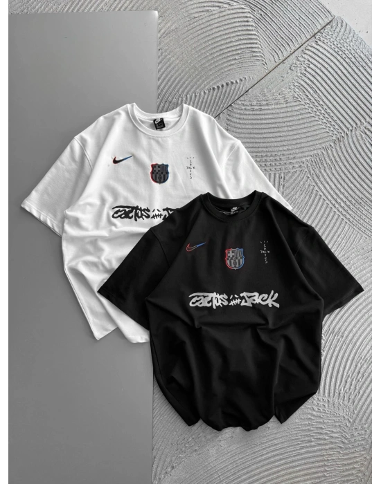 BİSİKLET YAKA NK BARCA HOLOGRAM OVERSİZE TSHİRT SİYAH