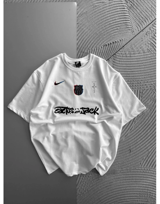 BİSİKLET YAKA NK BARCA HOLOGRAM OVERSİZE TSHİRT BEYAZ