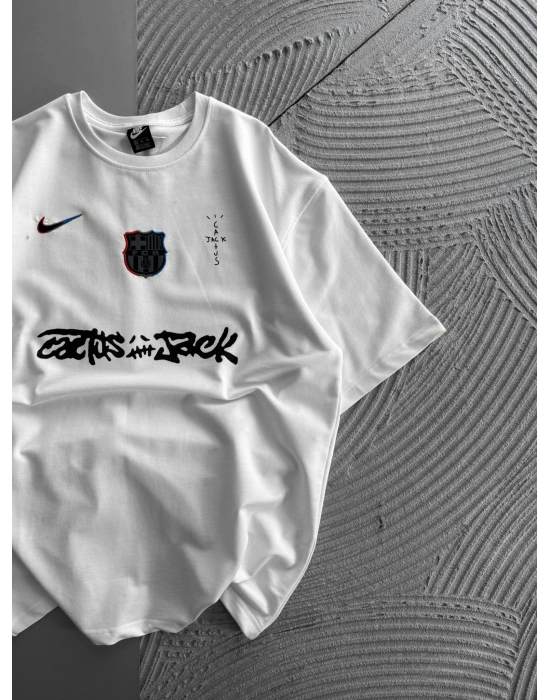 BİSİKLET YAKA NK BARCA HOLOGRAM OVERSİZE TSHİRT BEYAZ