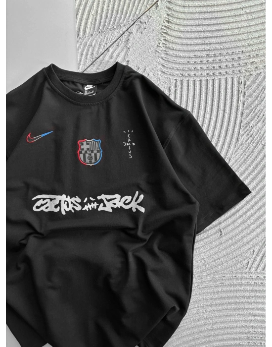 BİSİKLET YAKA NK BARCA HOLOGRAM OVERSİZE TSHİRT SİYAH