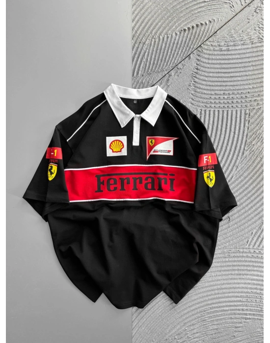 POLO YAKA NK FERARİ NAKIŞ OVERSİZE TSHİRT