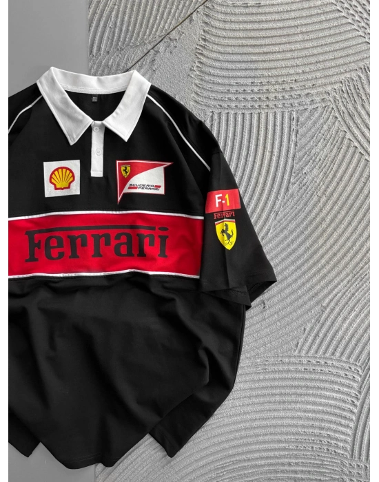 POLO YAKA NK FERARİ NAKIŞ OVERSİZE TSHİRT