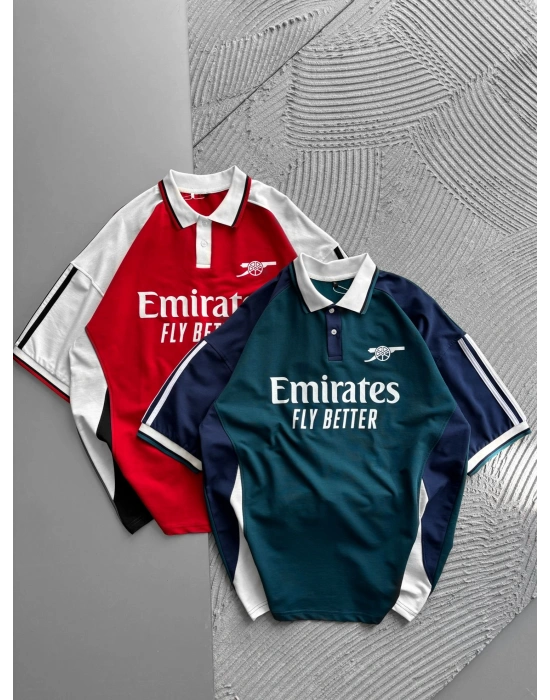 POLO YAKA FL PARCALİ OVERSİZE TSHİRT KIRMIZI 1