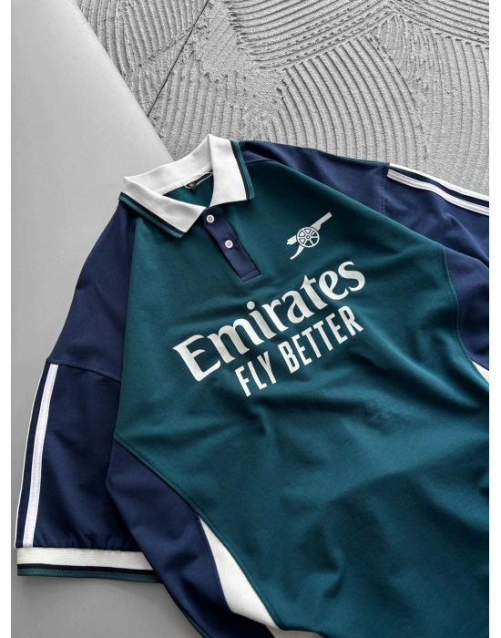 POLO YAKA FL PARCALİ OVERSİZE TSHİRT MAVİ 1